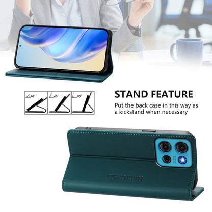 Motorola Moto G75 5G Dual-Folded Magnetic Suction RFID Blocking PU Leather Wallet Phone Case with Card Slots, Cash Pocket, Kickstand, Full Protective Flip Cover