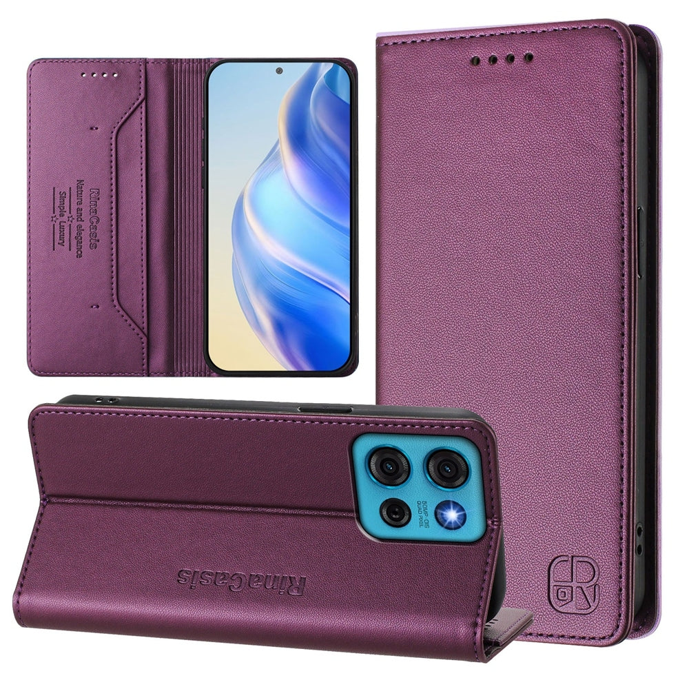 Motorola Moto G75 5G Dual-Folded Magnetic Suction RFID Blocking PU Leather Wallet Phone Case with Card Slots, Cash Pocket, Kickstand, Full Protective Flip Cover