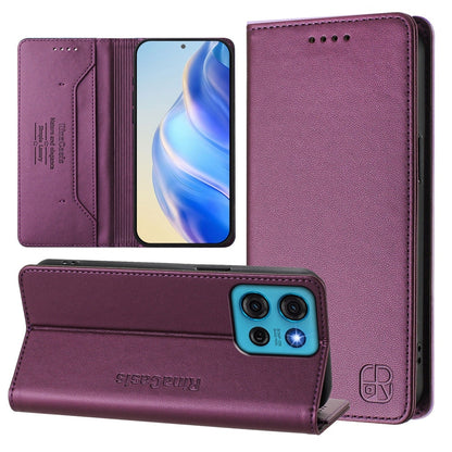 Motorola Moto G75 5G Dual-Folded Magnetic Suction RFID Blocking PU Leather Wallet Phone Case with Card Slots, Cash Pocket, Kickstand, Full Protective Flip Cover