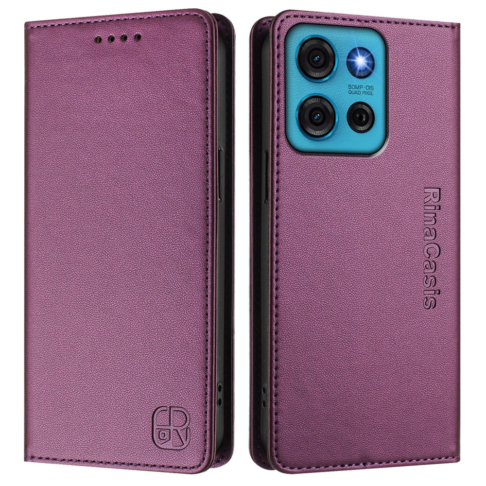 Motorola Moto G75 5G Dual-Folded Magnetic Suction RFID Blocking PU Leather Wallet Phone Case with Card Slots, Cash Pocket, Kickstand, Full Protective Flip Cover