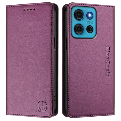 Motorola Moto G75 5G Dual-Folded Magnetic Suction RFID Blocking PU Leather Wallet Phone Case with Card Slots, Cash Pocket, Kickstand, Full Protective Flip Cover