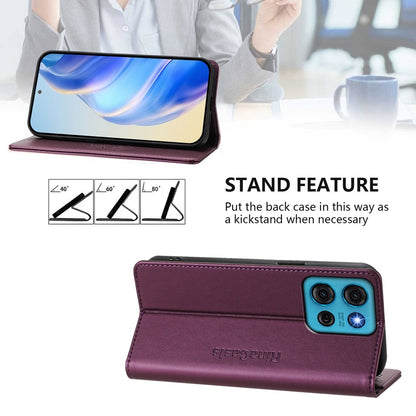 Motorola Moto G75 5G Dual-Folded Magnetic Suction RFID Blocking PU Leather Wallet Phone Case with Card Slots, Cash Pocket, Kickstand, Full Protective Flip Cover