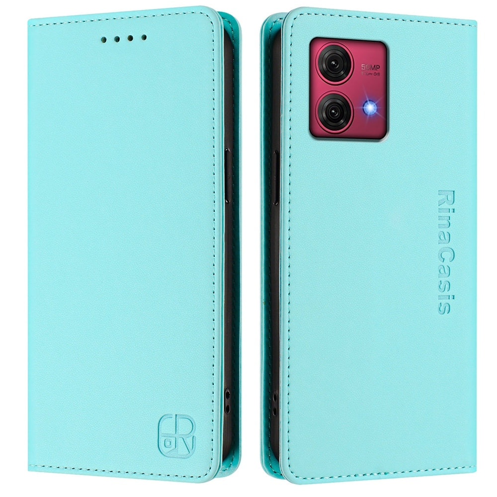 Motorola Moto G84 Dual-Folded Magnetic Suction RFID Blocking PU Leather Wallet Phone Case with Card Slots, Cash Pocket, Kickstand, Full Protective Flip Cover