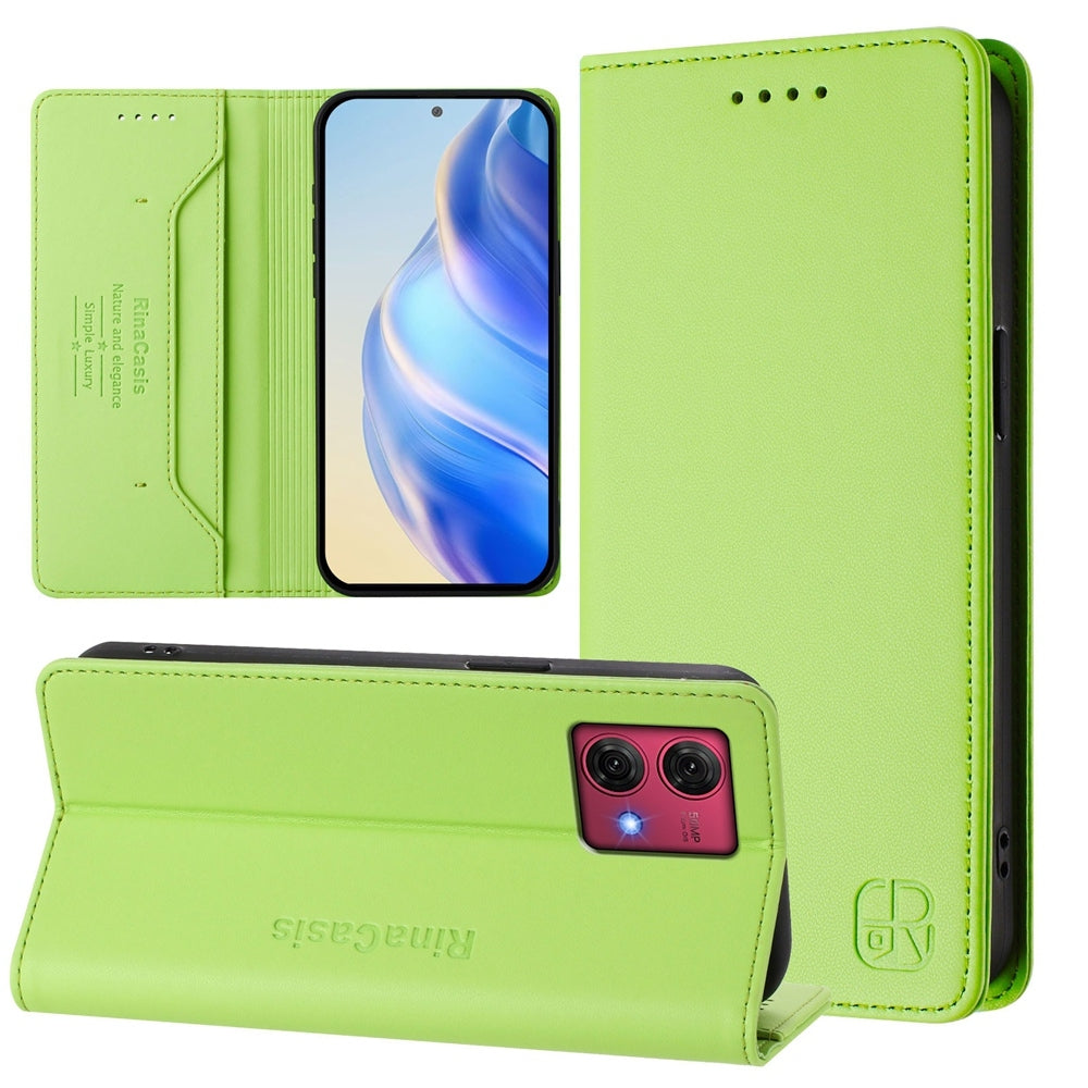 Motorola Moto G84 Dual-Folded Magnetic Suction RFID Blocking PU Leather Wallet Phone Case with Card Slots, Cash Pocket, Kickstand, Full Protective Flip Cover