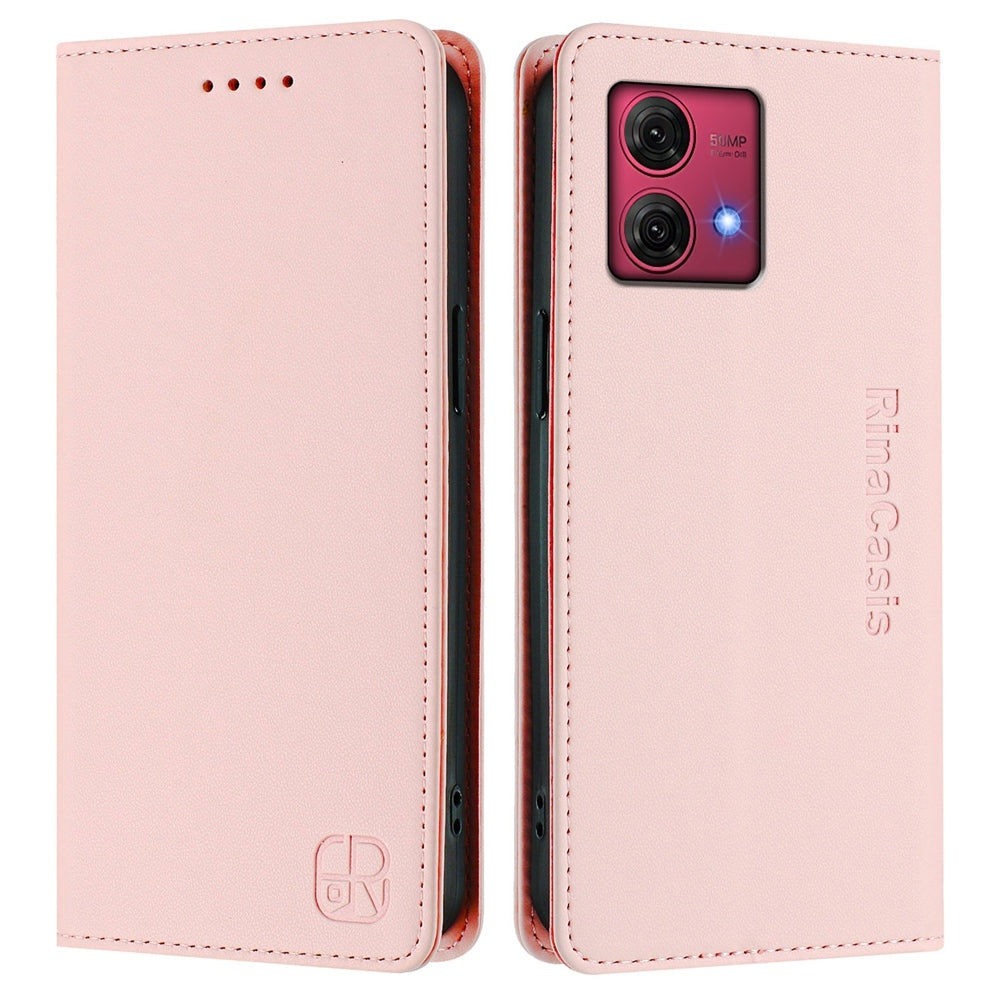 Motorola Moto G84 Dual-Folded Magnetic Suction RFID Blocking PU Leather Wallet Phone Case with Card Slots, Cash Pocket, Kickstand, Full Protective Flip Cover