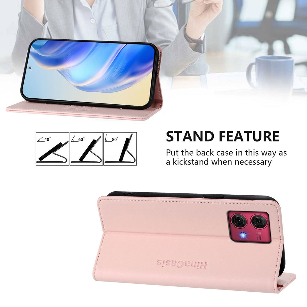 Motorola Moto G84 Dual-Folded Magnetic Suction RFID Blocking PU Leather Wallet Phone Case with Card Slots, Cash Pocket, Kickstand, Full Protective Flip Cover