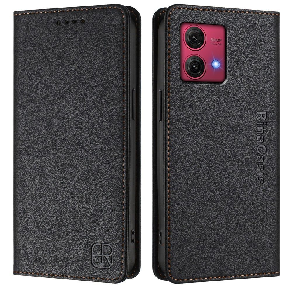 Motorola Moto G84 Dual-Folded Magnetic Suction RFID Blocking PU Leather Wallet Phone Case with Card Slots, Cash Pocket, Kickstand, Full Protective Flip Cover