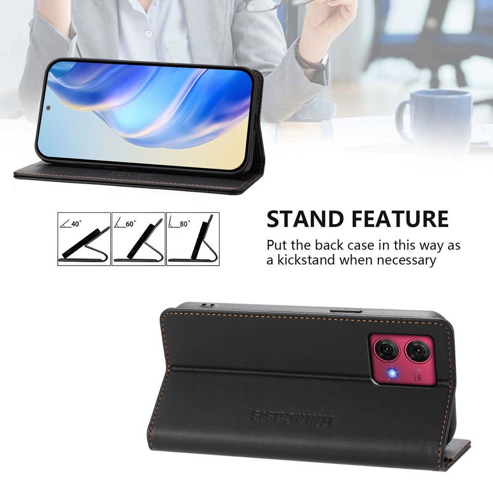 Motorola Moto G84 Dual-Folded Magnetic Suction RFID Blocking PU Leather Wallet Phone Case with Card Slots, Cash Pocket, Kickstand, Full Protective Flip Cover