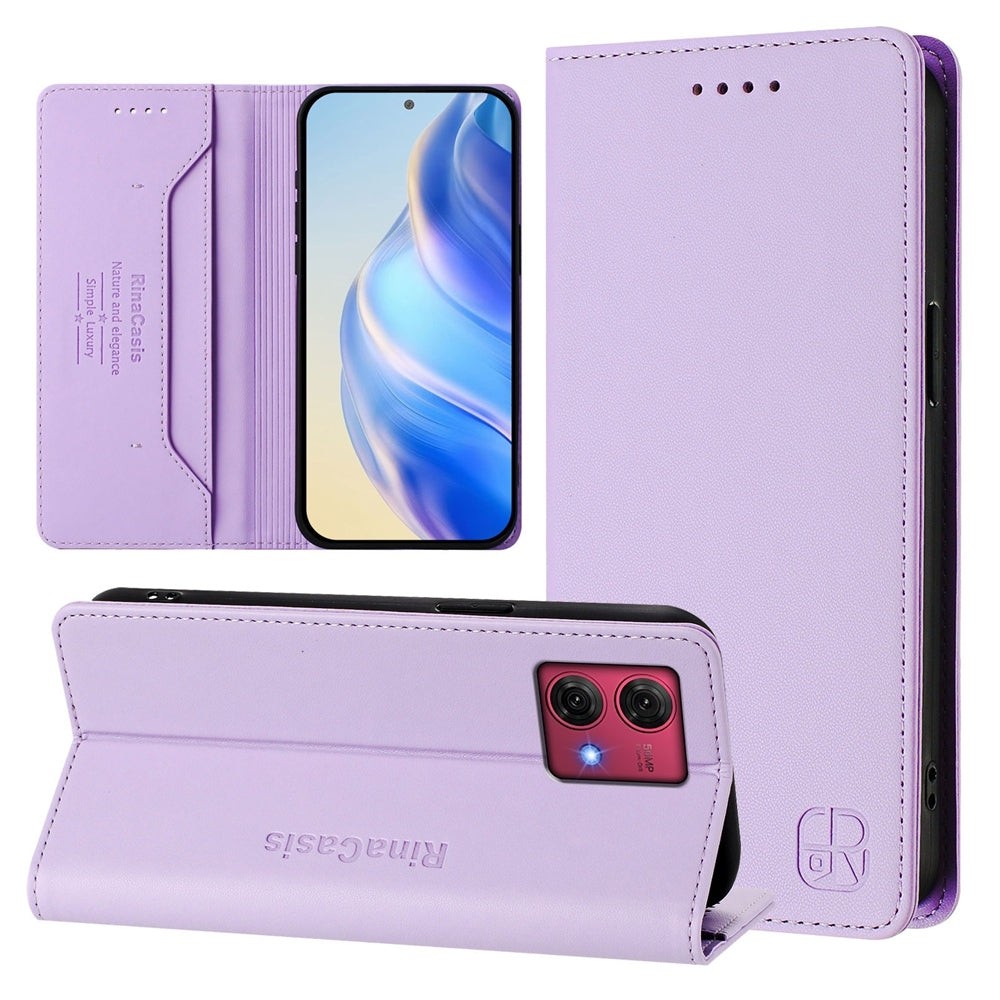 Motorola Moto G84 Dual-Folded Magnetic Suction RFID Blocking PU Leather Wallet Phone Case with Card Slots, Cash Pocket, Kickstand, Full Protective Flip Cover