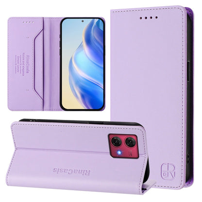 Motorola Moto G84 Dual-Folded Magnetic Suction RFID Blocking PU Leather Wallet Phone Case with Card Slots, Cash Pocket, Kickstand, Full Protective Flip Cover