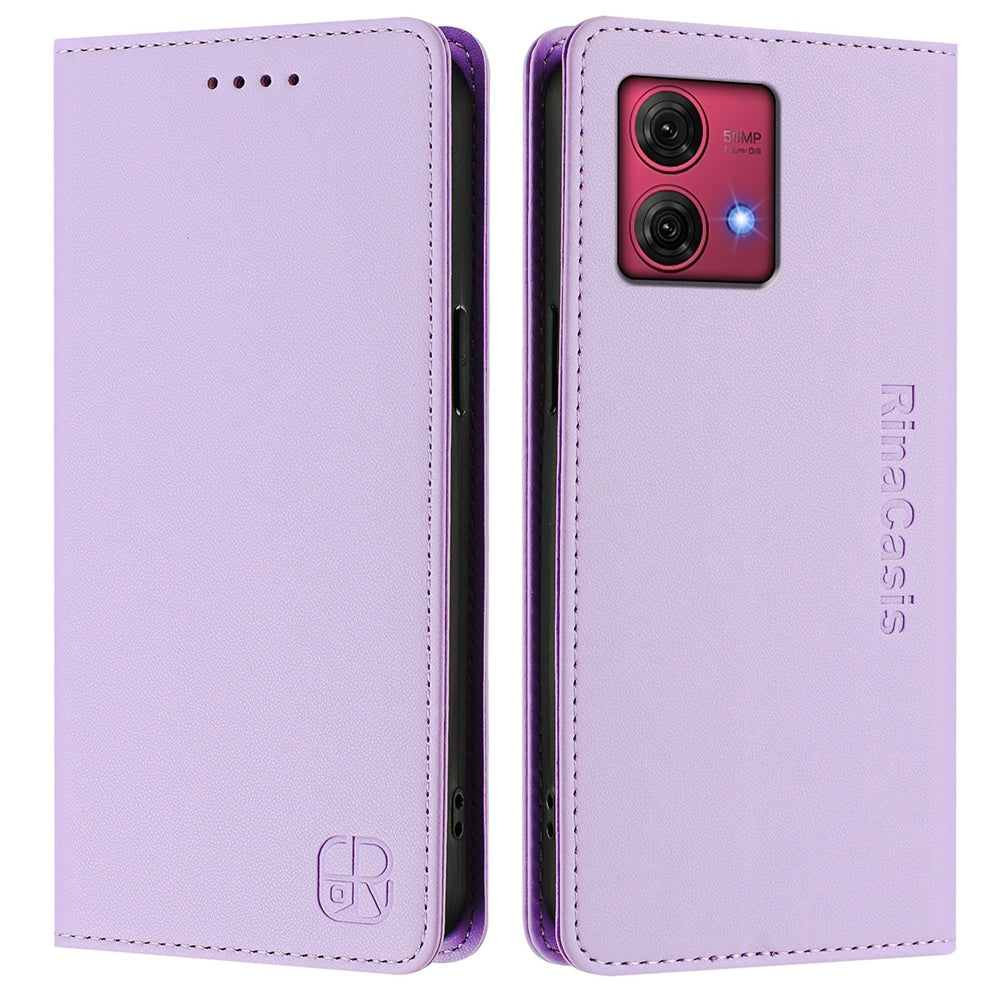 Motorola Moto G84 Dual-Folded Magnetic Suction RFID Blocking PU Leather Wallet Phone Case with Card Slots, Cash Pocket, Kickstand, Full Protective Flip Cover