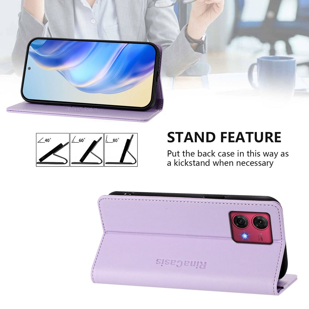 Motorola Moto G84 Dual-Folded Magnetic Suction RFID Blocking PU Leather Wallet Phone Case with Card Slots, Cash Pocket, Kickstand, Full Protective Flip Cover