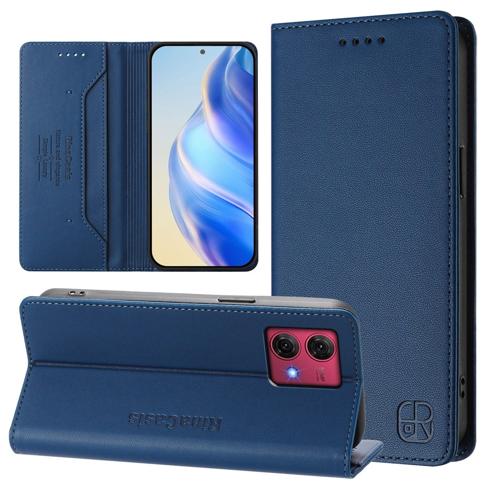 Motorola Moto G84 Dual-Folded Magnetic Suction RFID Blocking PU Leather Wallet Phone Case with Card Slots, Cash Pocket, Kickstand, Full Protective Flip Cover