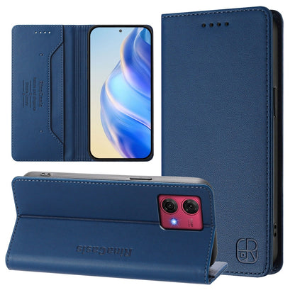 Motorola Moto G84 Dual-Folded Magnetic Suction RFID Blocking PU Leather Wallet Phone Case with Card Slots, Cash Pocket, Kickstand, Full Protective Flip Cover