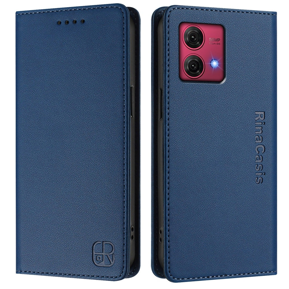 Motorola Moto G84 Dual-Folded Magnetic Suction RFID Blocking PU Leather Wallet Phone Case with Card Slots, Cash Pocket, Kickstand, Full Protective Flip Cover