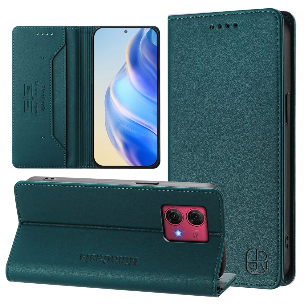 Motorola Moto G84 Dual-Folded Magnetic Suction RFID Blocking PU Leather Wallet Phone Case with Card Slots, Cash Pocket, Kickstand, Full Protective Flip Cover