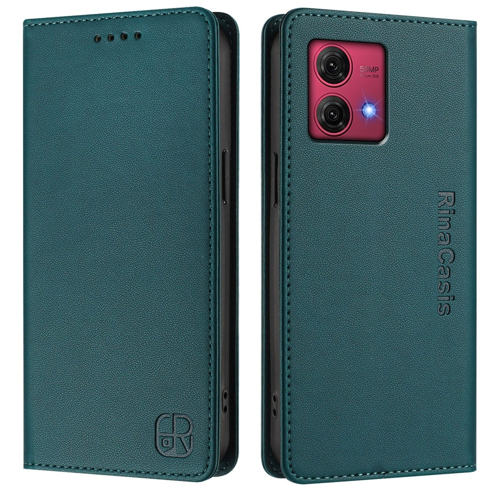 Motorola Moto G84 Dual-Folded Magnetic Suction RFID Blocking PU Leather Wallet Phone Case with Card Slots, Cash Pocket, Kickstand, Full Protective Flip Cover