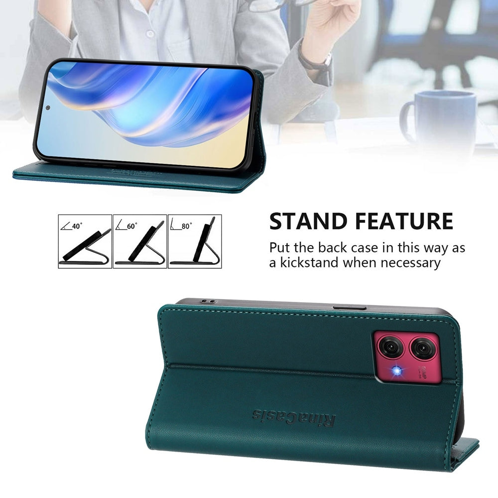 Motorola Moto G84 Dual-Folded Magnetic Suction RFID Blocking PU Leather Wallet Phone Case with Card Slots, Cash Pocket, Kickstand, Full Protective Flip Cover