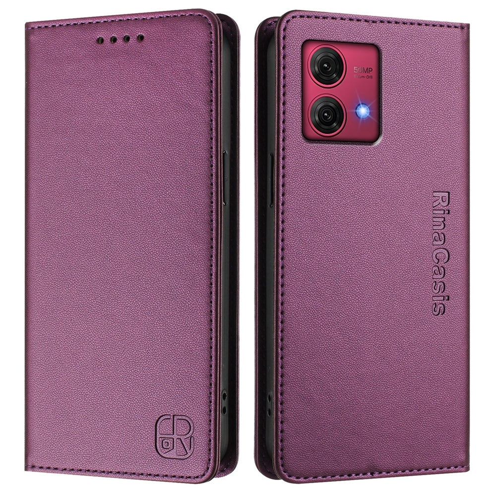 Motorola Moto G84 Dual-Folded Magnetic Suction RFID Blocking PU Leather Wallet Phone Case with Card Slots, Cash Pocket, Kickstand, Full Protective Flip Cover