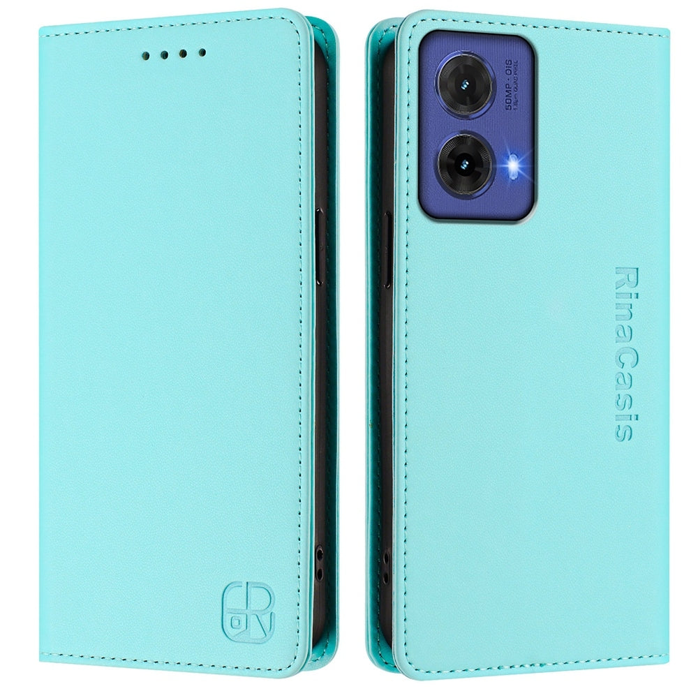 Motorola Moto G85 Dual-Folded Magnetic Suction RFID Blocking PU Leather Wallet Phone Case with Card Slots, Cash Pocket, Kickstand, Full Protective Flip Cover