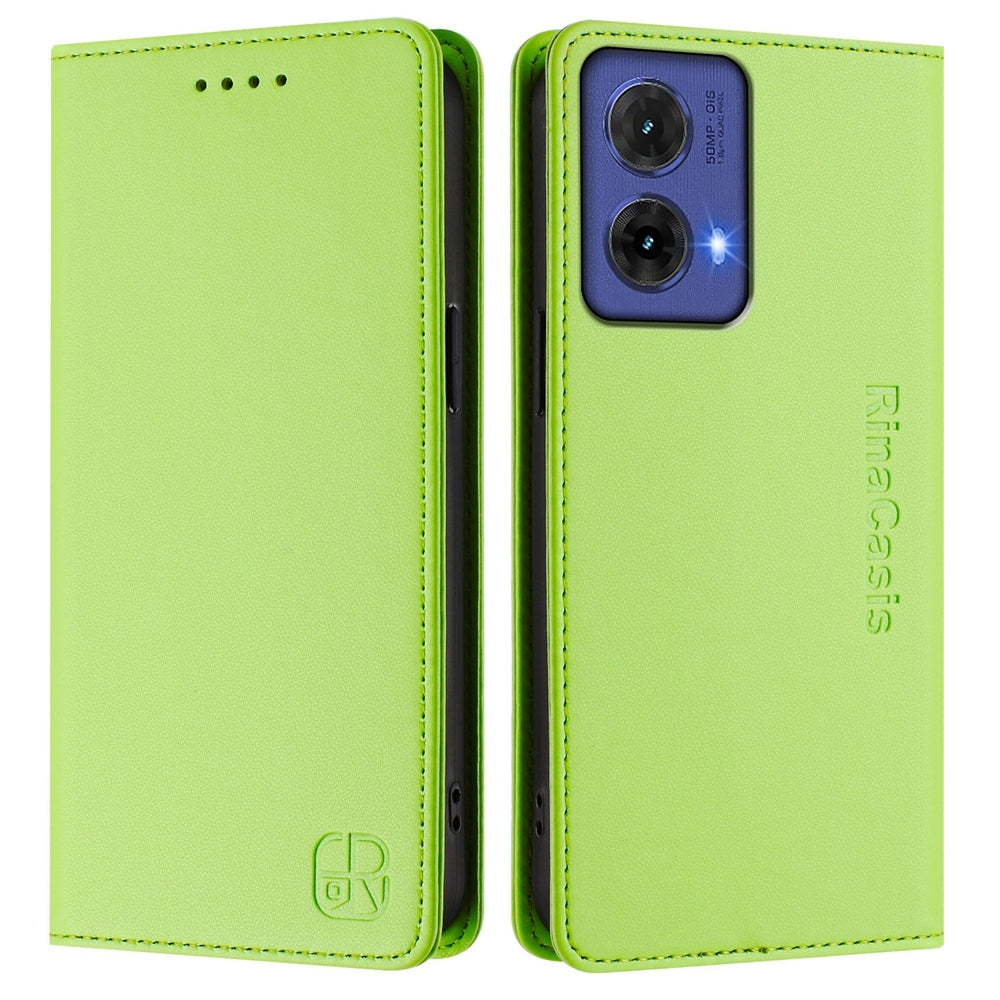 Motorola Moto G85 Dual-Folded Magnetic Suction RFID Blocking PU Leather Wallet Phone Case with Card Slots, Cash Pocket, Kickstand, Full Protective Flip Cover