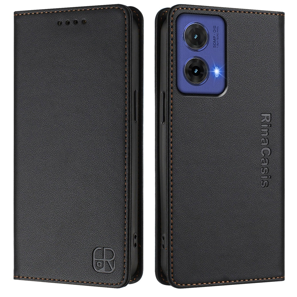 Motorola Moto G85 Dual-Folded Magnetic Suction RFID Blocking PU Leather Wallet Phone Case with Card Slots, Cash Pocket, Kickstand, Full Protective Flip Cover