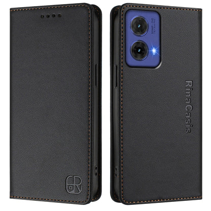 Motorola Moto G85 Dual-Folded Magnetic Suction RFID Blocking PU Leather Wallet Phone Case with Card Slots, Cash Pocket, Kickstand, Full Protective Flip Cover
