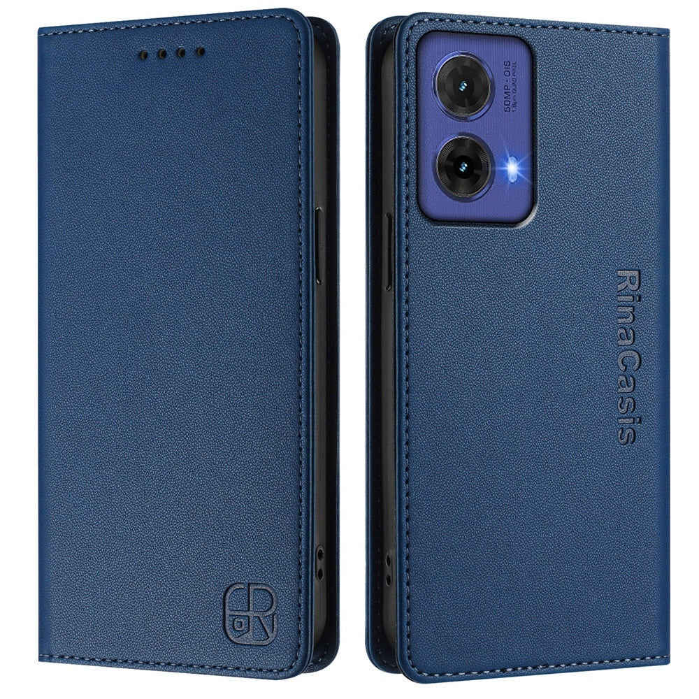 Motorola Moto G85 Dual-Folded Magnetic Suction RFID Blocking PU Leather Wallet Phone Case with Card Slots, Cash Pocket, Kickstand, Full Protective Flip Cover