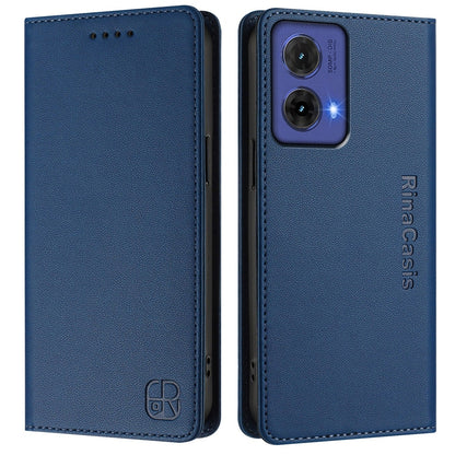 Motorola Moto G85 Dual-Folded Magnetic Suction RFID Blocking PU Leather Wallet Phone Case with Card Slots, Cash Pocket, Kickstand, Full Protective Flip Cover