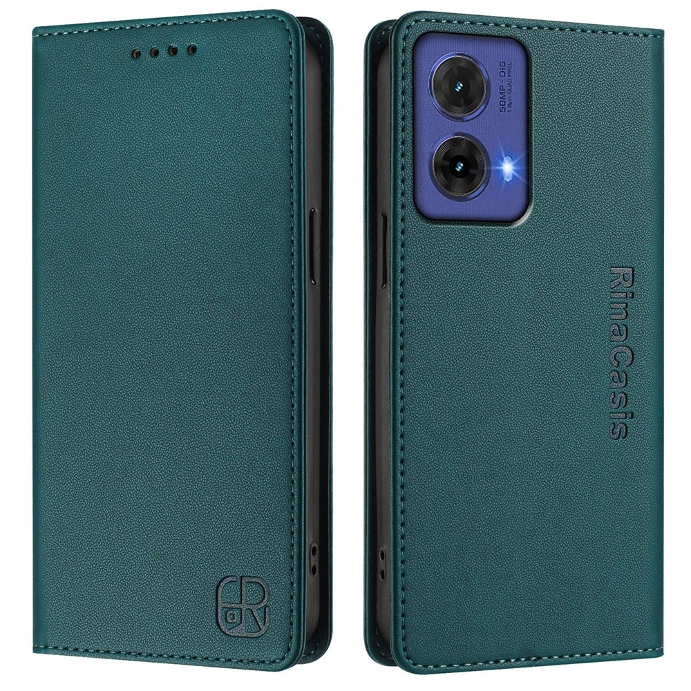 Motorola Moto G85 Dual-Folded Magnetic Suction RFID Blocking PU Leather Wallet Phone Case with Card Slots, Cash Pocket, Kickstand, Full Protective Flip Cover