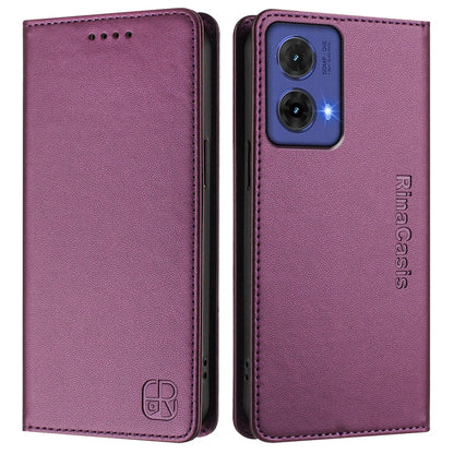 Motorola Moto G85 Dual-Folded Magnetic Suction RFID Blocking PU Leather Wallet Phone Case with Card Slots, Cash Pocket, Kickstand, Full Protective Flip Cover