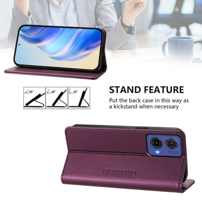 Motorola Moto G85 Dual-Folded Magnetic Suction RFID Blocking PU Leather Wallet Phone Case with Card Slots, Cash Pocket, Kickstand, Full Protective Flip Cover