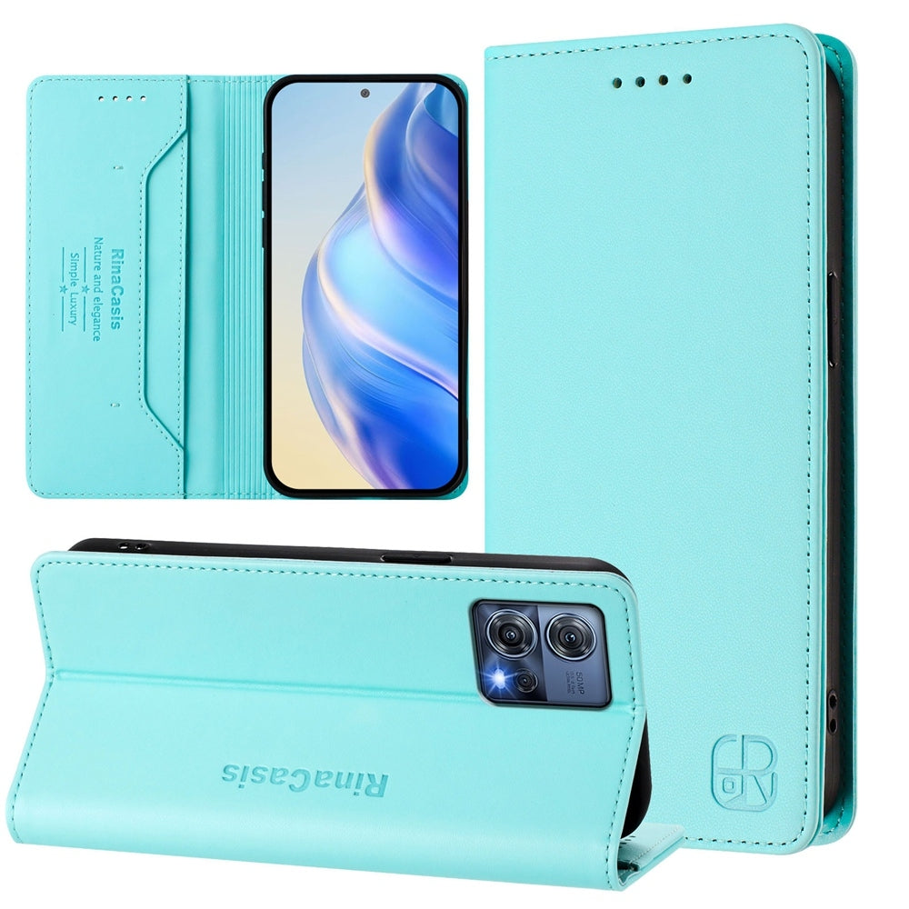 Motorola Moto S30 Pro Dual-Folded Magnetic Suction RFID Blocking PU Leather Wallet Phone Case with Card Slots, Cash Pocket, Kickstand, Full Protective Flip Cover