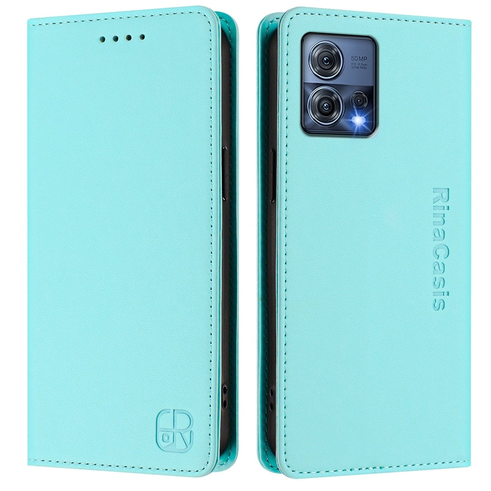 Motorola Moto S30 Pro Dual-Folded Magnetic Suction RFID Blocking PU Leather Wallet Phone Case with Card Slots, Cash Pocket, Kickstand, Full Protective Flip Cover