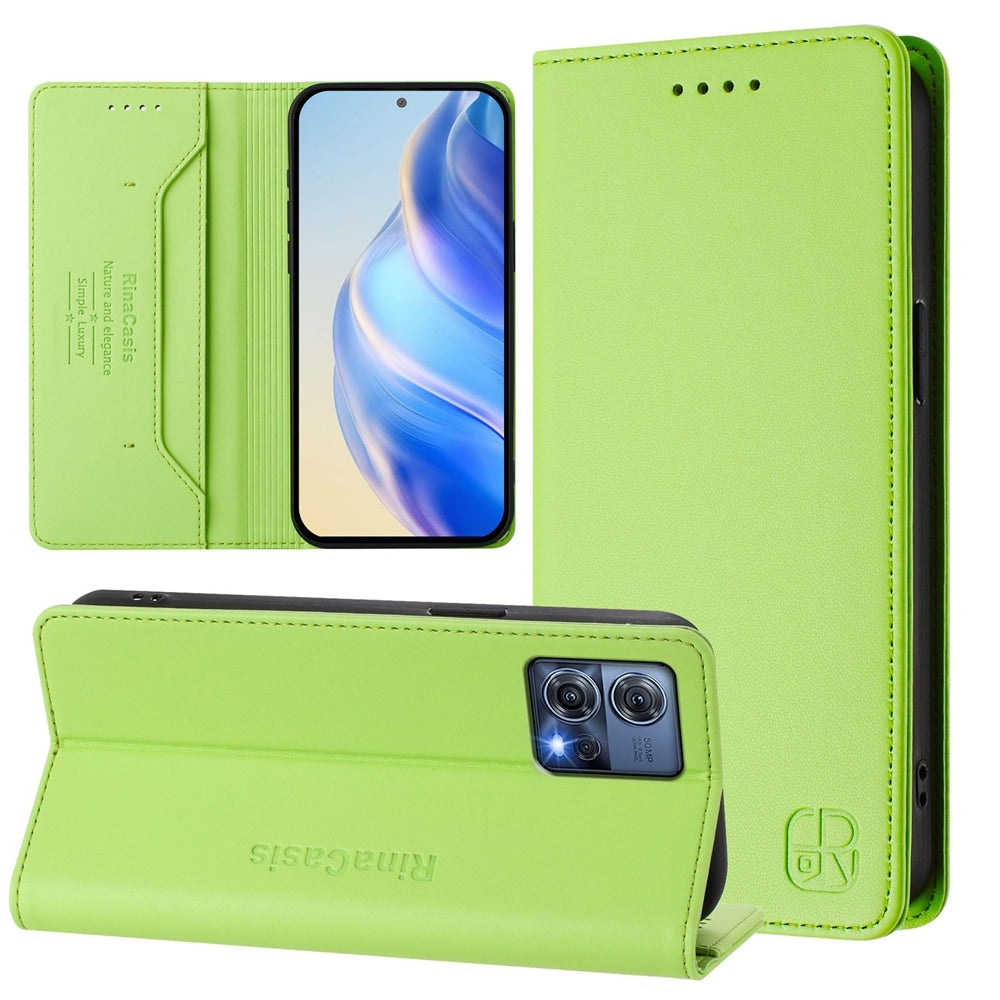 Motorola Moto S30 Pro Dual-Folded Magnetic Suction RFID Blocking PU Leather Wallet Phone Case with Card Slots, Cash Pocket, Kickstand, Full Protective Flip Cover