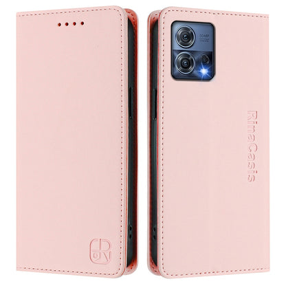 Motorola Edge 30 Fusion Dual-Folded Magnetic Suction RFID Blocking PU Leather Wallet Phone Case with Card Slots, Cash Pocket, Kickstand, Full Protective Flip Cover