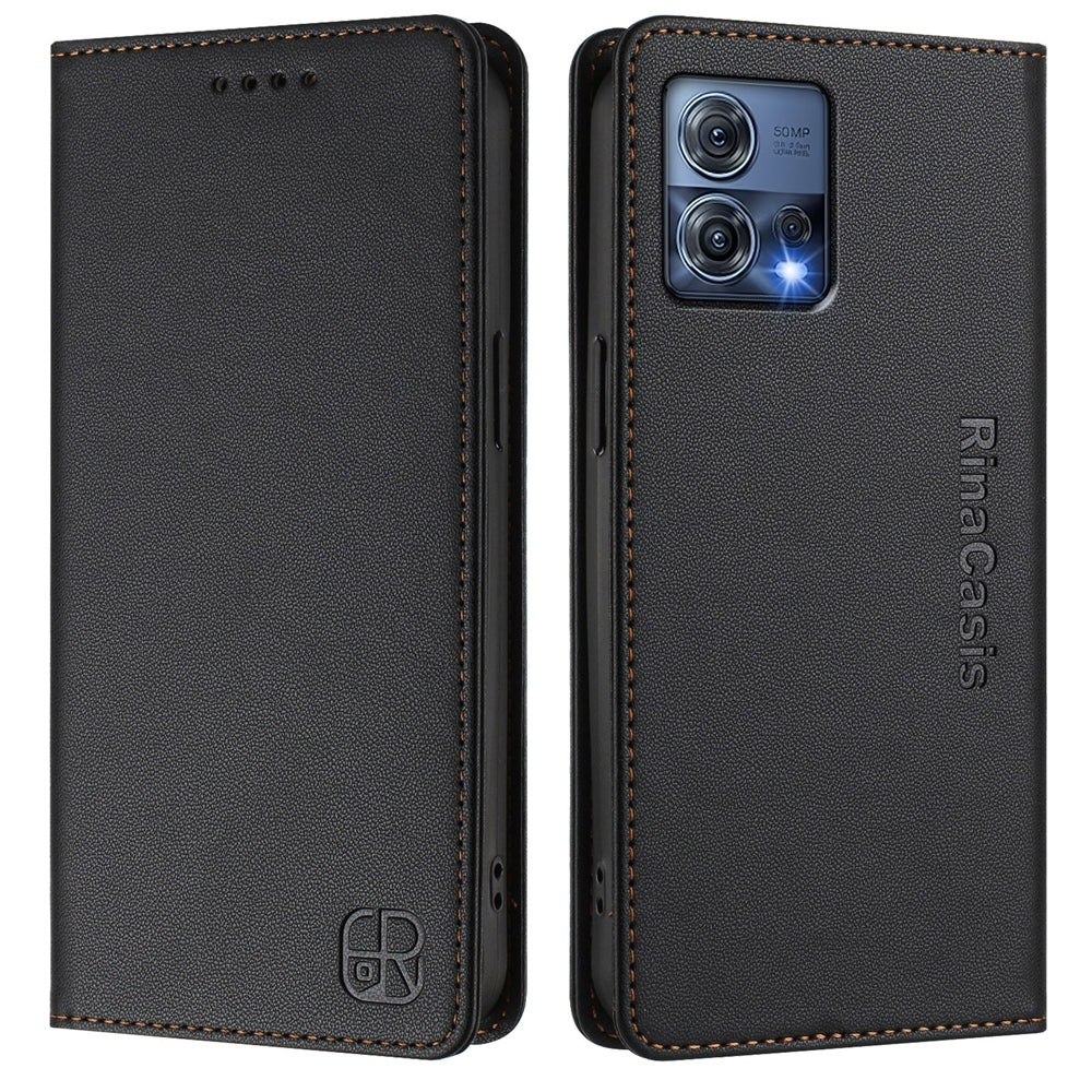 Motorola Edge 30 Fusion Dual-Folded Magnetic Suction RFID Blocking PU Leather Wallet Phone Case with Card Slots, Cash Pocket, Kickstand, Full Protective Flip Cover