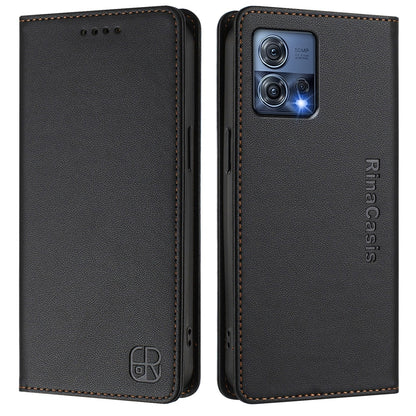Motorola Edge 30 Fusion Dual-Folded Magnetic Suction RFID Blocking PU Leather Wallet Phone Case with Card Slots, Cash Pocket, Kickstand, Full Protective Flip Cover