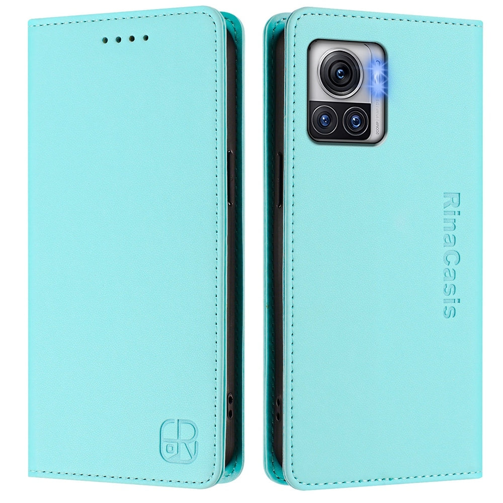 Motorola Moto X30 Pro Dual-Folded Magnetic Suction RFID Blocking PU Leather Wallet Phone Case with Card Slots, Cash Pocket, Kickstand, Full Protective Flip Cover