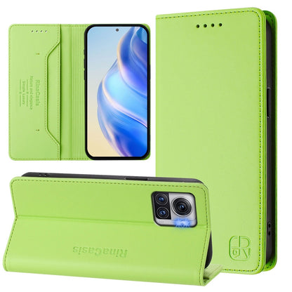 Motorola Moto X30 Pro Dual-Folded Magnetic Suction RFID Blocking PU Leather Wallet Phone Case with Card Slots, Cash Pocket, Kickstand, Full Protective Flip Cover