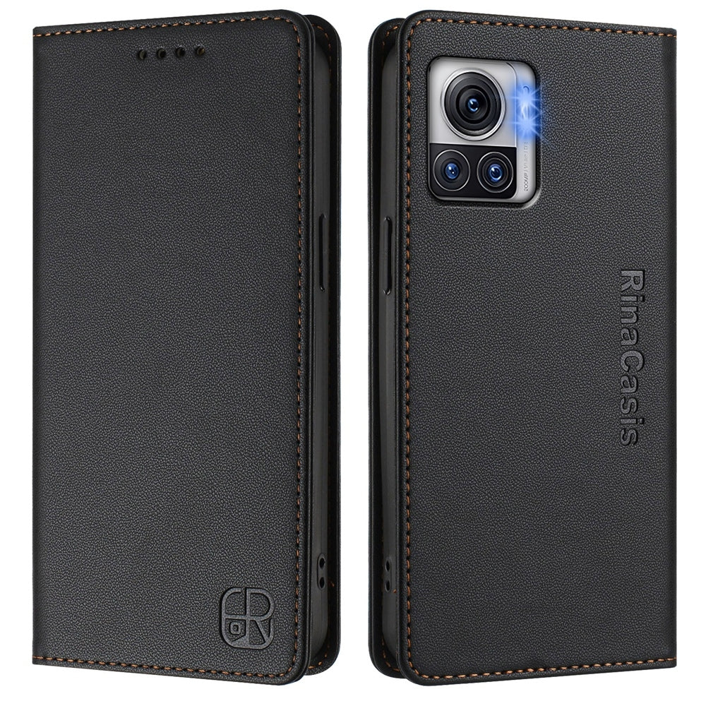 Motorola Moto X30 Pro Dual-Folded Magnetic Suction RFID Blocking PU Leather Wallet Phone Case with Card Slots, Cash Pocket, Kickstand, Full Protective Flip Cover