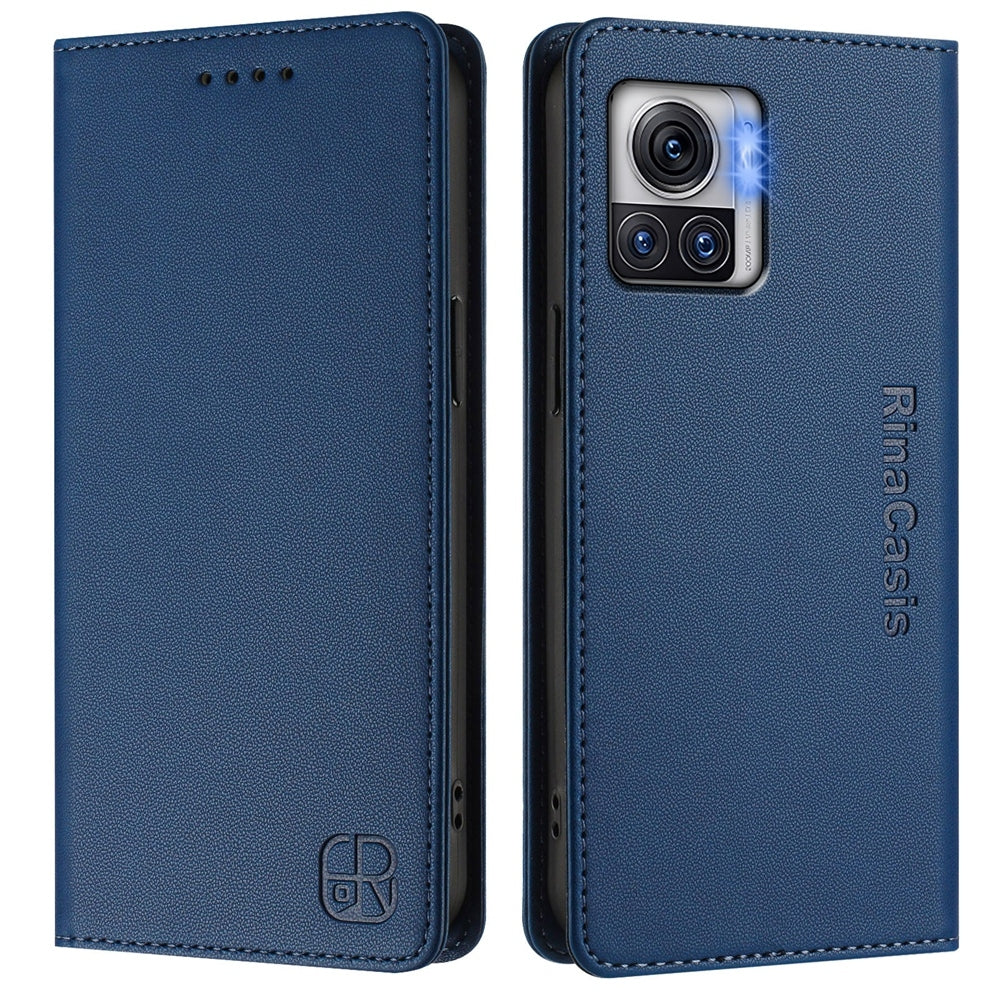 Motorola Moto X30 Pro Dual-Folded Magnetic Suction RFID Blocking PU Leather Wallet Phone Case with Card Slots, Cash Pocket, Kickstand, Full Protective Flip Cover