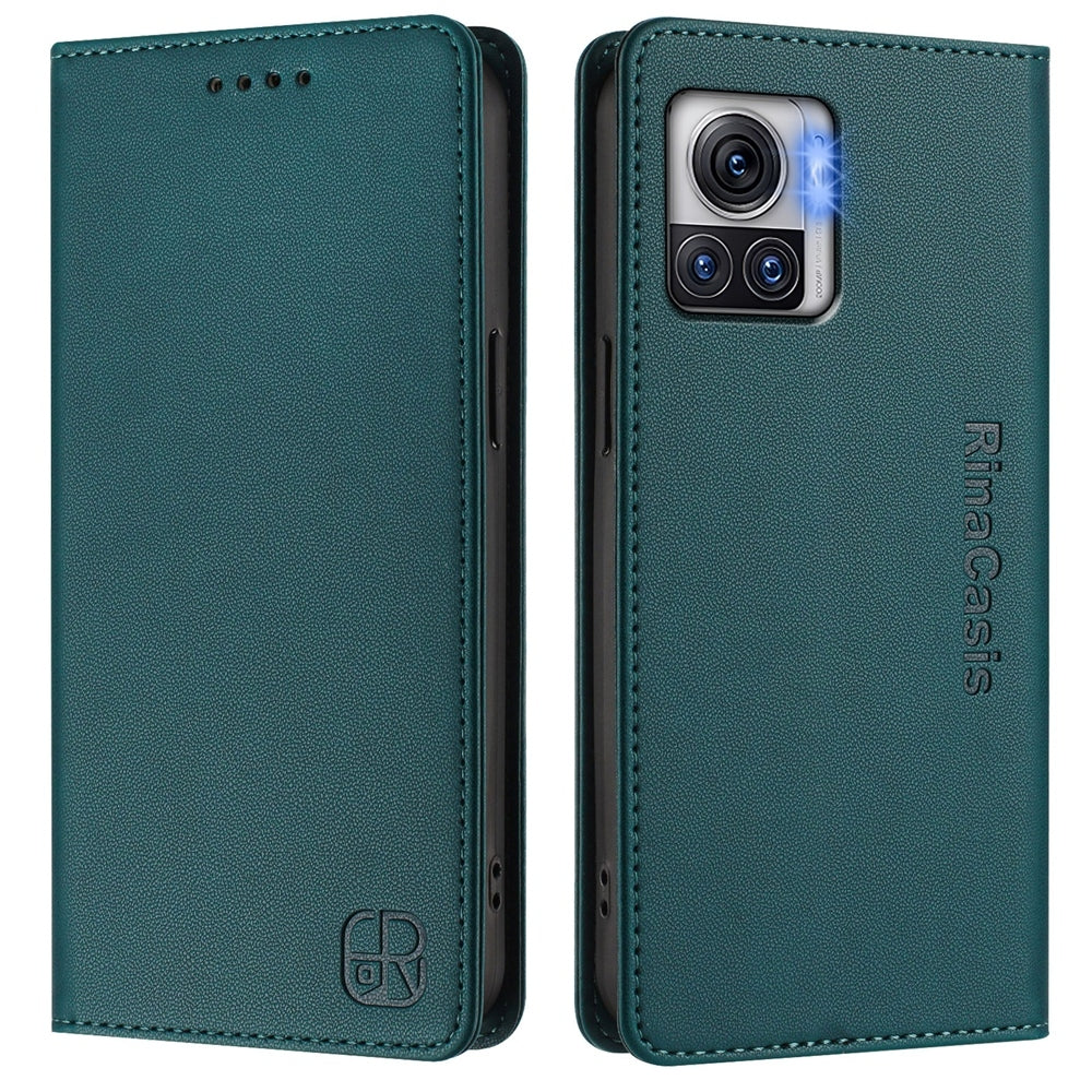 Motorola Moto X30 Pro Dual-Folded Magnetic Suction RFID Blocking PU Leather Wallet Phone Case with Card Slots, Cash Pocket, Kickstand, Full Protective Flip Cover