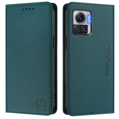 Motorola Moto X30 Pro Dual-Folded Magnetic Suction RFID Blocking PU Leather Wallet Phone Case with Card Slots, Cash Pocket, Kickstand, Full Protective Flip Cover