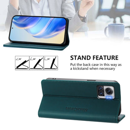 Motorola Edge 30 Ultra Dual-Folded Magnetic Suction RFID Blocking PU Leather Wallet Phone Case with Card Slots, Cash Pocket, Kickstand, Full Protective Flip Cover