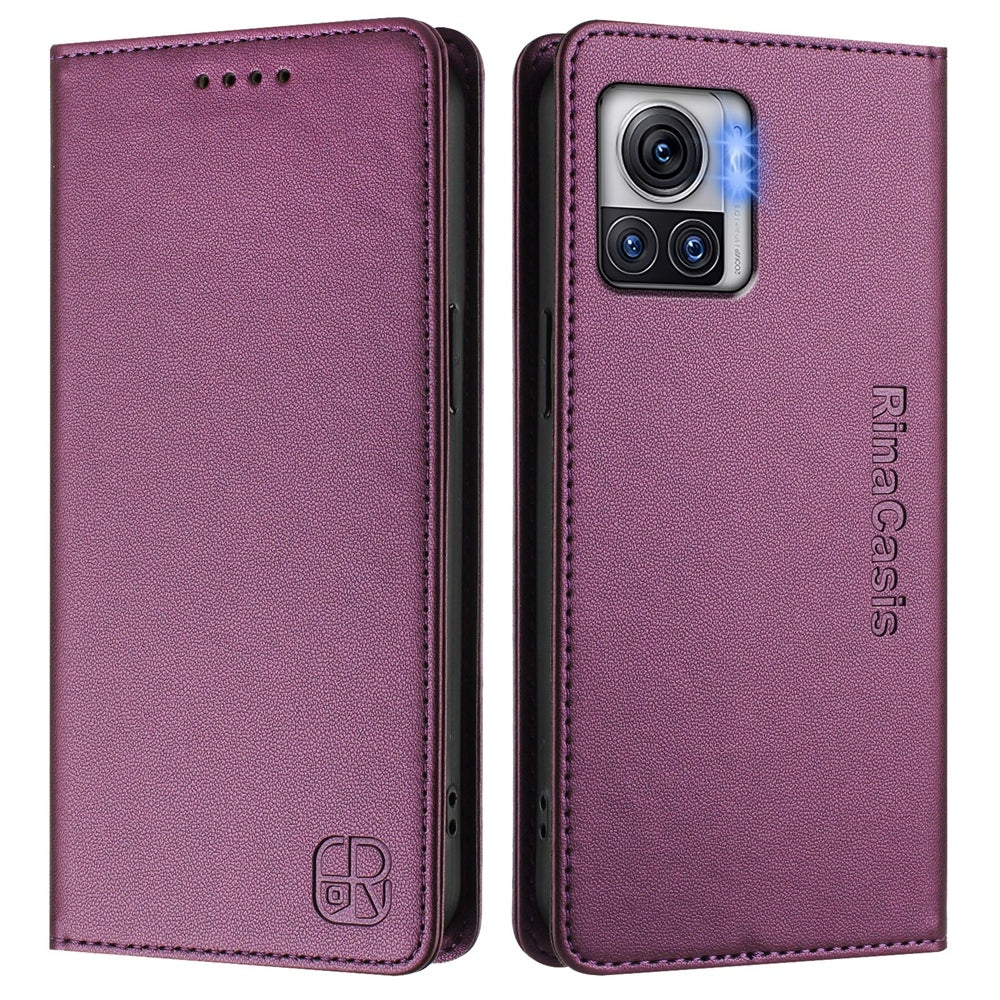 Motorola Moto X30 Pro Dual-Folded Magnetic Suction RFID Blocking PU Leather Wallet Phone Case with Card Slots, Cash Pocket, Kickstand, Full Protective Flip Cover