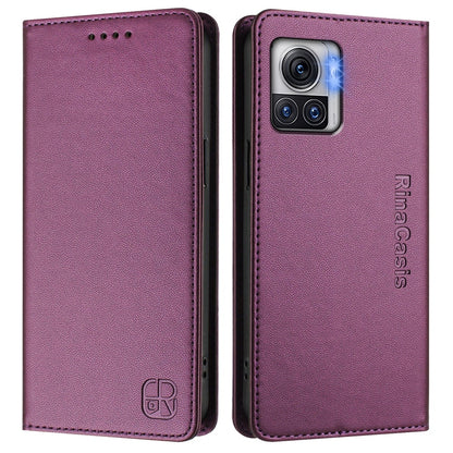 Motorola Edge 30 Ultra Dual-Folded Magnetic Suction RFID Blocking PU Leather Wallet Phone Case with Card Slots, Cash Pocket, Kickstand, Full Protective Flip Cover