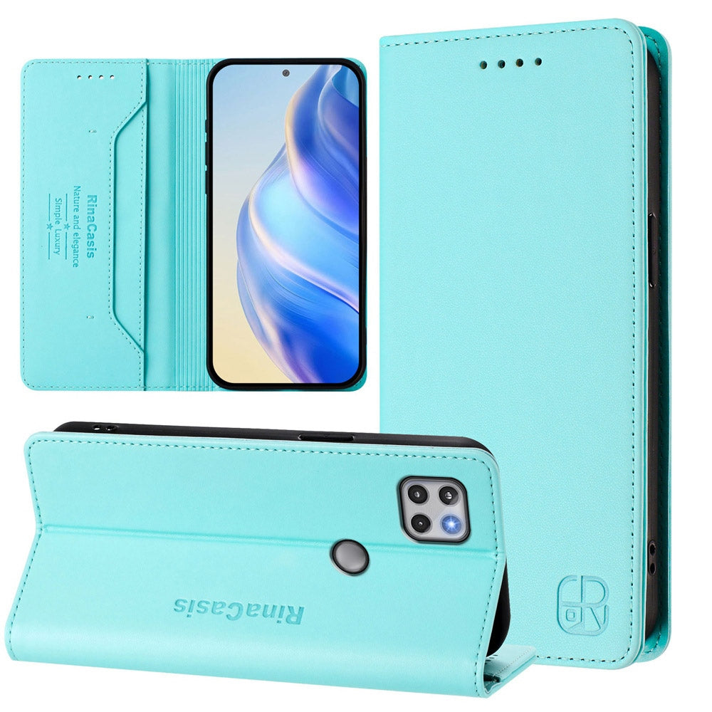 Motorola One 5G Ace Dual-Folded Magnetic Suction RFID Blocking PU Leather Wallet Phone Case with Card Slots, Cash Pocket, Kickstand, Full Protective Flip Cover