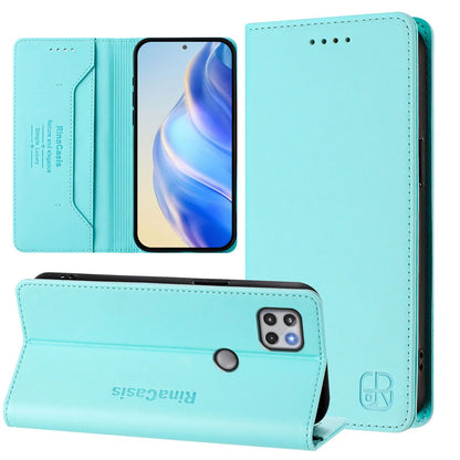 Motorola One 5G Ace Dual-Folded Magnetic Suction RFID Blocking PU Leather Wallet Phone Case with Card Slots, Cash Pocket, Kickstand, Full Protective Flip Cover