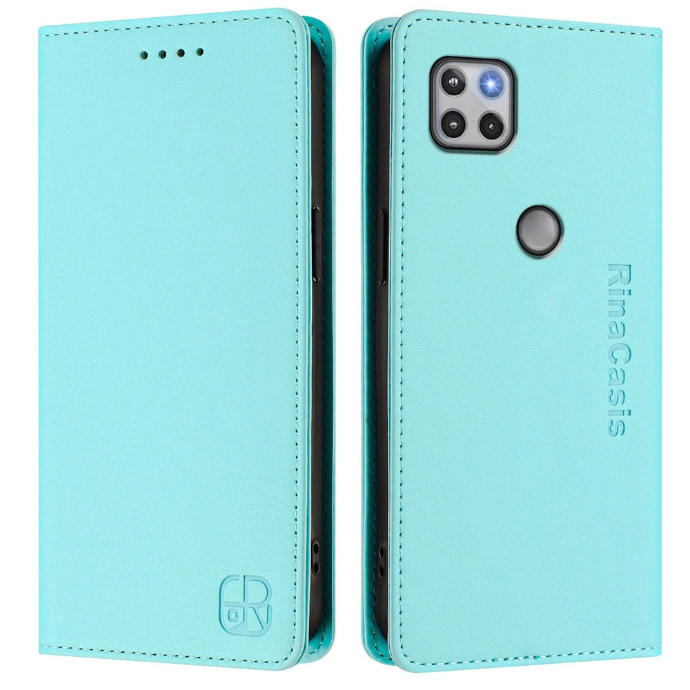 Motorola One 5G Ace Dual-Folded Magnetic Suction RFID Blocking PU Leather Wallet Phone Case with Card Slots, Cash Pocket, Kickstand, Full Protective Flip Cover